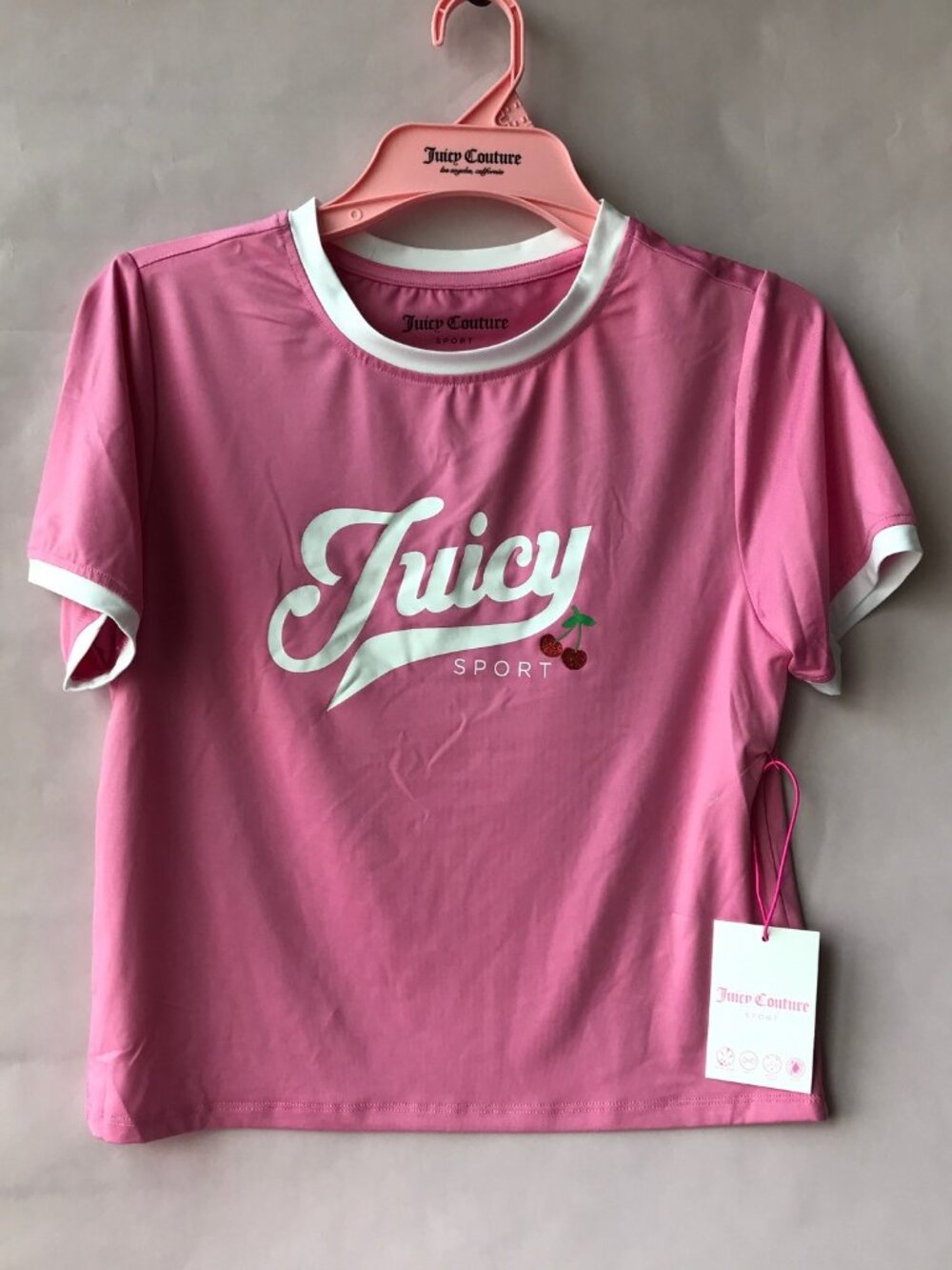 Juicy Couture Sport Pink Logo Crew Neck Short Sleeve T-Shirt Size : L